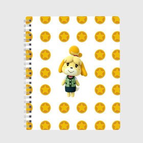 Тетрадь с принтом Animal crossing - Isabelle в городе Новоалтайск, 100% бумага | 48 листов, плотность листов — 60 г/м2, плотность картонной обложки — 250 г/м2. Листы скреплены сбоку удобной пружинной спиралью. Уголки страниц и обложки скругленные. Цвет линий — светло-серый
 | animal crossing | isabelle | детский | желтый | игра | изабелла | изабель | компьютерный | кроссинг | монеты | персонаж | подарок | узор | энимал кросинг