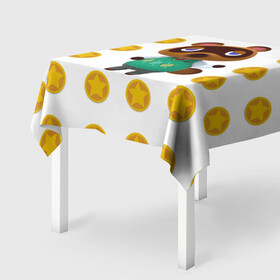 Скатерть 3D с принтом Animal crossing - Nook в городе Новоалтайск, 100% полиэстер (ткань не мнется и не растягивается) | Размер: 150*150 см | animal crossing | nook | детский | желтый | игра | компьютерный | кроссинг | монеты | нок | нук | персонаж | подарок | том нук | узор | энимал кросинг