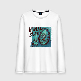 Мужской лонгслив хлопок с принтом Human Suck в городе Новоалтайск, 100% хлопок |  | bigfoot | funny | harry | hendersons | parody | yeti | бигфут | гарри | жест | йети | обращение | отвали | отстой | пародия | прикол | снежный человек | средний палец | хендерсоны | хэндерсоны | человеч