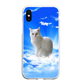 Чехол для iPhone XS Max матовый с принтом Кот в облаках в городе Новоалтайск, Силикон | Область печати: задняя сторона чехла, без боковых панелей | Тематика изображения на принте: animals | cat | kitty | ангел | белый кот | блики | взгляд кота | глаза кота | животные | киска | кот | котейка | котенок | котик | кошак | кошка | лучи | мордочка | небесный | небо | облака | пейзаж | питомец