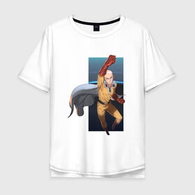 Мужская футболка хлопок Oversize с принтом Сайтама One Punch Man в городе Новоалтайск, 100% хлопок | свободный крой, круглый ворот, “спинка” длиннее передней части | Тематика изображения на принте: anime | one punch man | аниме | анимэ | бэнг | ван панч мэн | ванпанчмен | генос | кинг | сайтама | соник | супер герой | торнадо | уан панч мен