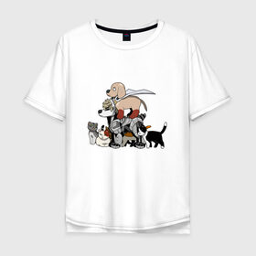 Мужская футболка хлопок Oversize с принтом One Punch Man в городе Новоалтайск, 100% хлопок | свободный крой, круглый ворот, “спинка” длиннее передней части | Тематика изображения на принте: anime | one punch man | аниме | анимэ | бэнг | ван панч мэн | ванпанчмен | генос | кинг | сайтама | соник | супер герой | торнадо | уан панч мен