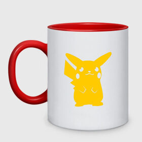 Кружка двухцветная с принтом PIKACHU в городе Новоалтайск, керамика | объем — 330 мл, диаметр — 80 мм. Цветная ручка и кайма сверху, в некоторых цветах — вся внутренняя часть | anime | manga | pika pika | pikachu | pokemon | аниме | желтый | мультфильм | пика пика | пикачу | покемоны | япония