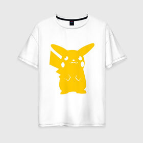 Женская футболка хлопок Oversize с принтом PIKACHU в городе Новоалтайск, 100% хлопок | свободный крой, круглый ворот, спущенный рукав, длина до линии бедер
 | anime | manga | pika pika | pikachu | pokemon | аниме | желтый | мультфильм | пика пика | пикачу | покемоны | япония