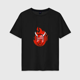 Женская футболка хлопок Oversize с принтом Devil in me в городе Новоалтайск, 100% хлопок | свободный крой, круглый ворот, спущенный рукав, длина до линии бедер
 | devil in me | ад | демон | дьявол во мне | монстр | нечисть | огонь | пламя | рога | страшный | тату | хэллоуин | чудовище