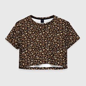 Женская футболка Crop-top 3D с принтом Кофе в Зёрнах в городе Новоалтайск, 100% полиэстер | круглая горловина, длина футболки до линии талии, рукава с отворотами | americano | coffee | espresso | latte | nescafe | американо | бариста | бармен | капучино | кофе | кофевар | кофейные зерна | кофейня | кружка кофе | латте | макиато | моккачино | мокко | нескафе | чай | чашка кофе | шоколад