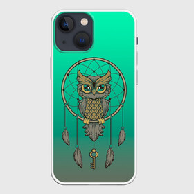 Чехол для iPhone 13 mini с принтом сова ловец снов в городе Новоалтайск,  |  | Тематика изображения на принте: арт | взгляд | градиент | знание | ключ | круг | ловец снов | масоны | мудрость | перо | птица | птичка | сова | тайна | филин