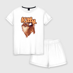 Женская пижама с шортиками хлопок с принтом Kitty в городе Новоалтайск, 100% хлопок | футболка прямого кроя, шорты свободные с широкой мягкой резинкой | 1 годик | love | дети | детские | любовь | малыш | малыши | ребенок