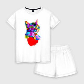 Женская пижама с шортиками хлопок с принтом Kitty в городе Новоалтайск, 100% хлопок | футболка прямого кроя, шорты свободные с широкой мягкой резинкой | 1 годик | love | дети | детские | любовь | малыш | малыши | ребенок