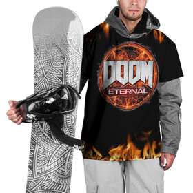 Накидка на куртку 3D с принтом DOOM Eternal в городе Новоалтайск, 100% полиэстер |  | doom eternal | дум | игра | компьютерная | логотип | надпись | огненный | огонь | подарок | пожар | символ | фанату | черный