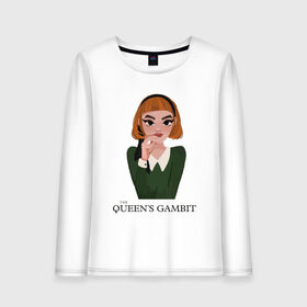 Женский лонгслив хлопок с принтом Queens Gambit Ход Королевы в городе Новоалтайск, 100% хлопок |  | the queens gambit | бэт хармон | королева | милая девушка | рыжая | рыжая девушка | сериал | сериал про шахматы | ход королевы | шахматы | элизабет хармон