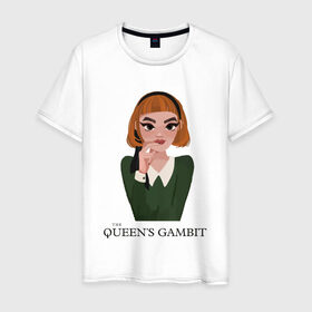 Мужская футболка хлопок с принтом Queens Gambit Ход Королевы в городе Новоалтайск, 100% хлопок | прямой крой, круглый вырез горловины, длина до линии бедер, слегка спущенное плечо. | Тематика изображения на принте: the queens gambit | бэт хармон | королева | милая девушка | рыжая | рыжая девушка | сериал | сериал про шахматы | ход королевы | шахматы | элизабет хармон