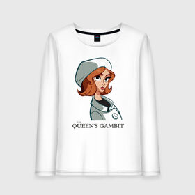 Женский лонгслив хлопок с принтом Queens Gambit Ход Королевы в городе Новоалтайск, 100% хлопок |  | the queens gambit | бэт хармон | королева | милая девушка | рыжая | рыжая девушка | сериал | сериал про шахматы | ход королевы | шахматы | элизабет хармон