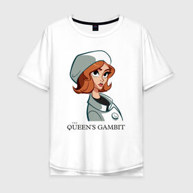 Мужская футболка хлопок Oversize с принтом Queens Gambit Ход Королевы в городе Новоалтайск, 100% хлопок | свободный крой, круглый ворот, “спинка” длиннее передней части | Тематика изображения на принте: the queens gambit | бэт хармон | королева | милая девушка | рыжая | рыжая девушка | сериал | сериал про шахматы | ход королевы | шахматы | элизабет хармон