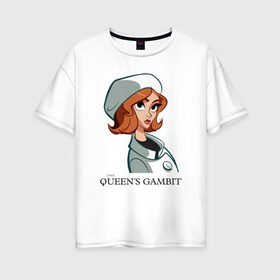 Женская футболка хлопок Oversize с принтом Queens Gambit Ход Королевы в городе Новоалтайск, 100% хлопок | свободный крой, круглый ворот, спущенный рукав, длина до линии бедер
 | the queens gambit | бэт хармон | королева | милая девушка | рыжая | рыжая девушка | сериал | сериал про шахматы | ход королевы | шахматы | элизабет хармон