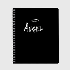 Тетрадь с принтом ANGEL в городе Новоалтайск, 100% бумага | 48 листов, плотность листов — 60 г/м2, плотность картонной обложки — 250 г/м2. Листы скреплены сбоку удобной пружинной спиралью. Уголки страниц и обложки скругленные. Цвет линий — светло-серый
 | Тематика изображения на принте: angel | angelos | archangel | graffiti | inscription | messenger | saint | ангел | ангелок | ангелос | ангелочек | архангел | вестник | графити | надпись | посланник | святой