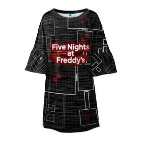 Детское платье 3D с принтом Five Nights At Freddy в городе Новоалтайск, 100% полиэстер | прямой силуэт, чуть расширенный к низу. Круглая горловина, на рукавах — воланы | Тематика изображения на принте: 5 ночей с фредди | five nights at freddys | fnaf | игра | игрок | книга | логотип | пиццерия | подарок | страшилка | схема | фнаф | фредди