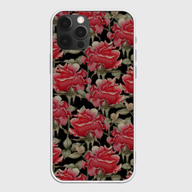 Чехол для iPhone 12 Pro Max с принтом Красные розы на черном фоне в городе Новоалтайск, Силикон |  | 8 марта | flowers | summer | ботаническая иллюстрация | весна | зеленый | красный | лето | любовь | праздник | принт | природа | растения | розы | цветы | черный