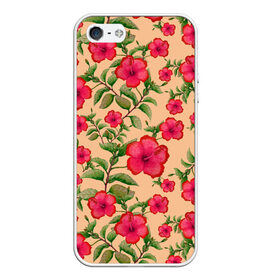 Чехол для iPhone 5/5S матовый с принтом Гибискусы на бежевом фоне в городе Новоалтайск, Силикон | Область печати: задняя сторона чехла, без боковых панелей | 8 марта | flowers | summer | бежевый | ботаническая иллюстрация | весна | гибискус | зеленый | красный | лето | любовь | праздник | принт | природа | растения | цветы