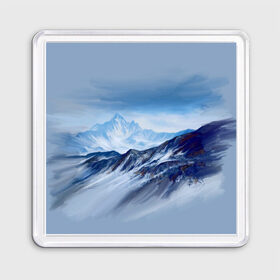 Магнит 55*55 с принтом Серо-голубые горы в городе Новоалтайск, Пластик | Размер: 65*65 мм; Размер печати: 55*55 мм | арт | горы | живопись | кистью | краски | пейзаж | рисунок | серый