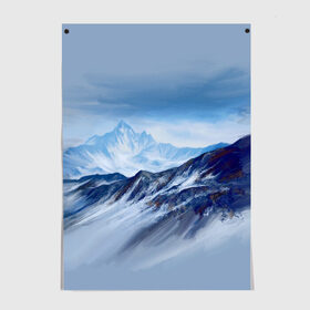 Постер с принтом Серо-голубые горы в городе Новоалтайск, 100% бумага
 | бумага, плотность 150 мг. Матовая, но за счет высокого коэффициента гладкости имеет небольшой блеск и дает на свету блики, но в отличии от глянцевой бумаги не покрыта лаком | арт | горы | живопись | кистью | краски | пейзаж | рисунок | серый