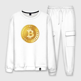 Мужской костюм хлопок с принтом bitcoin в городе Новоалтайск, 100% хлопок | на свитшоте круглая горловина, мягкая резинка по низу. Брюки заужены к низу, на них два вида карманов: два “обычных” по бокам и два объемных, с клапанами, расположенные ниже линии бедра. Брюки с мягкой трикотажной резинкой на поясе и по низу штанин. В поясе для дополнительного комфорта — широкие завязки | bitcoin | btc | биткоин | валюта | деньги | криптовалюта