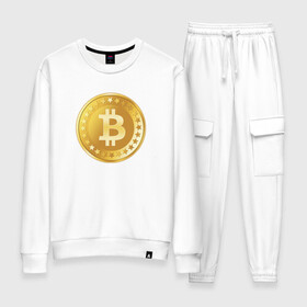 Женский костюм хлопок с принтом bitcoin в городе Новоалтайск, 100% хлопок | на свитшоте круглая горловина, мягкая резинка по низу. Брюки заужены к низу, на них два вида карманов: два 