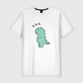 Мужская футболка хлопок Slim с принтом T-rex в городе Новоалтайск, 92% хлопок, 8% лайкра | приталенный силуэт, круглый вырез ворота, длина до линии бедра, короткий рукав | cute | kawai | динозавр | миленький