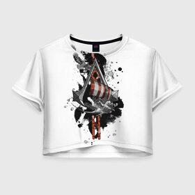 Женская футболка Crop-top 3D с принтом Assassins Creed Valhalla Тату в городе Новоалтайск, 100% полиэстер | круглая горловина, длина футболки до линии талии, рукава с отворотами | ассасинс крид | викинги | графика | драккар | корабль | орел | руны | тату