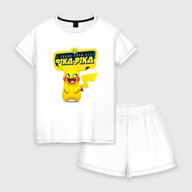 Женская пижама с шортиками хлопок с принтом Pika Pika в городе Новоалтайск, 100% хлопок | футболка прямого кроя, шорты свободные с широкой мягкой резинкой | anime | pikachu | пикачу
