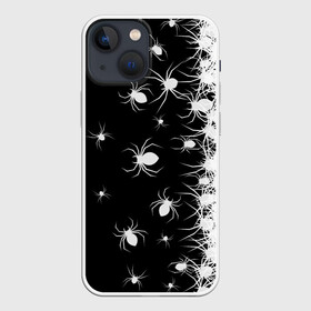 Чехол для iPhone 13 mini с принтом Пауки в городе Новоалтайск,  |  | black and white | dark | halloween | horror | spiders | жуки | клещ | краска | минимализм | монохромный | ночь | пауки | паутина | паучки | паучок | страшный | сумерки | темный | тьма | ужасы | уличный | хеллоуин | хоррор