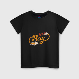 Детская футболка хлопок с принтом Нажми на кнопку Play в городе Новоалтайск, 100% хлопок | круглый вырез горловины, полуприлегающий силуэт, длина до линии бедер | Тематика изображения на принте: button | crack | cracks | font | hit | lettering | music | old | press | retro | style | typography | vintage | в стиле | винтаж | игра | играть | кнопка | леттеринг | музыка | плей | ретро | старт | старый | стрелочка | стрелочки | типограф