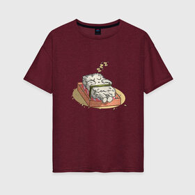 Женская футболка хлопок Oversize с принтом Kawaii Sleeping Sushi в городе Новоалтайск, 100% хлопок | свободный крой, круглый ворот, спущенный рукав, длина до линии бедер
 | anime | asia | asian | cute | japan | japanese | lazy | manga | rice | азия | аниме | восток | кавайи | кроватка | кровать | лень | лосось | манга | милота | нигири | нори | рис | роллы | рыба | снится сон | сон | спят | спящие | суси