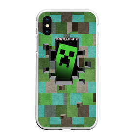 Чехол для iPhone XS Max матовый с принтом Minecraft в городе Новоалтайск, Силикон | Область печати: задняя сторона чехла, без боковых панелей | minecraft | видеоигры | зеленый человечек | майнкрафт | пикселы