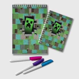 Блокнот с принтом Minecraft в городе Новоалтайск, 100% бумага | 48 листов, плотность листов — 60 г/м2, плотность картонной обложки — 250 г/м2. Листы скреплены удобной пружинной спиралью. Цвет линий — светло-серый
 | Тематика изображения на принте: minecraft | видеоигры | зеленый человечек | майнкрафт | пикселы