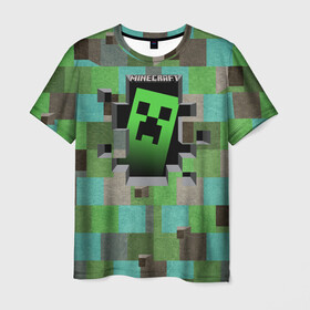Мужская футболка 3D с принтом Minecraft в городе Новоалтайск, 100% полиэфир | прямой крой, круглый вырез горловины, длина до линии бедер | Тематика изображения на принте: minecraft | видеоигры | зеленый человечек | майнкрафт | пикселы