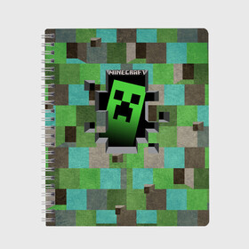 Тетрадь с принтом Minecraft в городе Новоалтайск, 100% бумага | 48 листов, плотность листов — 60 г/м2, плотность картонной обложки — 250 г/м2. Листы скреплены сбоку удобной пружинной спиралью. Уголки страниц и обложки скругленные. Цвет линий — светло-серый
 | Тематика изображения на принте: minecraft | видеоигры | зеленый человечек | майнкрафт | пикселы