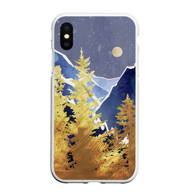 Чехол для iPhone XS Max матовый с принтом Золотой лес в городе Новоалтайск, Силикон | Область печати: задняя сторона чехла, без боковых панелей | горы | елки | золотой | лес | луна | природа | путешественникам | путешествие