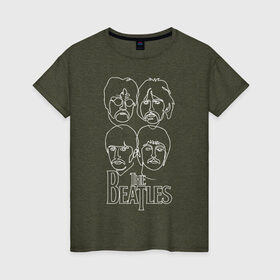 Женская футболка хлопок с принтом The Beatles (одной линией) в городе Новоалтайск, 100% хлопок | прямой крой, круглый вырез горловины, длина до линии бедер, слегка спущенное плечо | let it be | the beatles | битлз | битломан | битлы | всемирный день | группа | джон | джордж | известный | леннон | логотип | маккартни | музыка | музыкант | пол | популярный | портрет | ринго | рок группа | старр