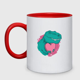 Кружка двухцветная с принтом Влюбленный динозавр T-Rex в городе Новоалтайск, керамика | объем — 330 мл, диаметр — 80 мм. Цветная ручка и кайма сверху, в некоторых цветах — вся внутренняя часть | 14 февраля | dinosaur | heart | hearts | love | pink | t rex | valentine | valentines | валентинка | валентинов день | день влюбленных | динозавр | лав | лав ю | любовь | розовое | святой валентин | сердечки | сердце | ти рекс