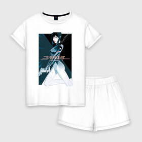 Женская пижама с шортиками хлопок Призрак в доспехах: в городе Новоалтайск, 100% хлопок | футболка прямого кроя, шорты свободные с широкой мягкой резинкой | anime | ghost in the shell | аниме | анимэ | киберпанк | масамунэ сиро | мотоко кусанаги | призрак в доспехах