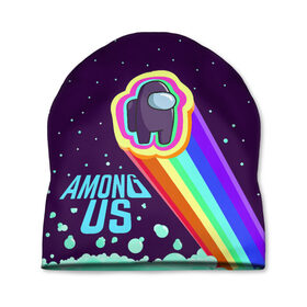 Шапка 3D с принтом AMONG US neon rainbow в городе Новоалтайск, 100% полиэстер | универсальный размер, печать по всей поверхности изделия | детский | космос | неоновый | радуга | стильная | тренд | яркий