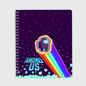 Тетрадь с принтом AMONG US neon rainbow в городе Новоалтайск, 100% бумага | 48 листов, плотность листов — 60 г/м2, плотность картонной обложки — 250 г/м2. Листы скреплены сбоку удобной пружинной спиралью. Уголки страниц и обложки скругленные. Цвет линий — светло-серый
 | детский | космос | неоновый | радуга | стильная | тренд | яркий