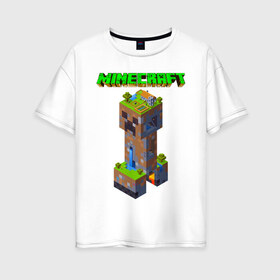 Женская футболка хлопок Oversize с принтом Minecraft в городе Новоалтайск, 100% хлопок | свободный крой, круглый ворот, спущенный рукав, длина до линии бедер
 | minecraft | алекс | белый | блоки | ведьма | взрывчатка | визера | волк | гаст | добывать | дракон | зеленый куб | зомби | игра | крафт | крипер | кубики | лошадка | майн | майнкрафт | манкрафт | овечка | оцелот