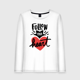 Женский лонгслив хлопок с принтом Follow your heart в городе Новоалтайск, 100% хлопок |  | 14 февряля | amor | kiss | love | love you | my love | valentine | валентин | люблю | любовь | отношения | пара | поцелуй | я люблю