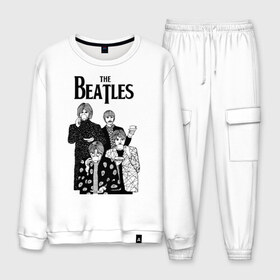 Мужской костюм хлопок с принтом THE BEATLES в городе Новоалтайск, 100% хлопок | на свитшоте круглая горловина, мягкая резинка по низу. Брюки заужены к низу, на них два вида карманов: два “обычных” по бокам и два объемных, с клапанами, расположенные ниже линии бедра. Брюки с мягкой трикотажной резинкой на поясе и по низу штанин. В поясе для дополнительного комфорта — широкие завязки | the beatles | битлз | битлс | битлы | джон леннон | джордж харрисон | пол маккартни | ринго старр