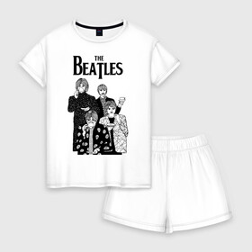 Женская пижама с шортиками хлопок с принтом THE BEATLES в городе Новоалтайск, 100% хлопок | футболка прямого кроя, шорты свободные с широкой мягкой резинкой | the beatles | битлз | битлс | битлы | джон леннон | джордж харрисон | пол маккартни | ринго старр