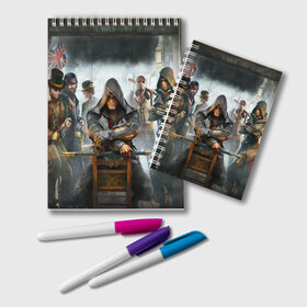 Блокнот с принтом Assassin’s Creed Syndicate в городе Новоалтайск, 100% бумага | 48 листов, плотность листов — 60 г/м2, плотность картонной обложки — 250 г/м2. Листы скреплены удобной пружинной спиралью. Цвет линий — светло-серый
 | black flag | brotherhood | chronicles | creed | game | origins | revelations | rogue | syndicate | unity | valhalla | альтаир | ассасин | игры | кинжал | пираты