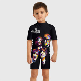 Детский купальный костюм 3D с принтом The Beatles в городе Новоалтайск, Полиэстер 85%, Спандекс 15% | застежка на молнии на спине | the beatles | великобритания | джон леннон | классика | легенды | музыка | пол маккартни | рок | рок группа