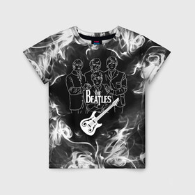 Детская футболка 3D с принтом The Beatles в городе Новоалтайск, 100% гипоаллергенный полиэфир | прямой крой, круглый вырез горловины, длина до линии бедер, чуть спущенное плечо, ткань немного тянется | beatles | music | retro | rock | битлз | гитара | джон леннон | джордж харрисон | дым | логотипы групп | музыка | песни | пол маккартини | ретро | ринго старр | рок группа | рокерские | старый рок | черно белый